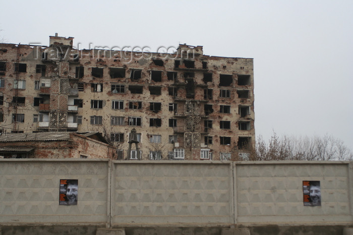 russia792: Chechnya, Russia - Grozny - election posters of president kadyrov in front of destroyed buildings - photo by A.Bley - (c) Travel-Images.com - Stock Photography agency - Image Bank