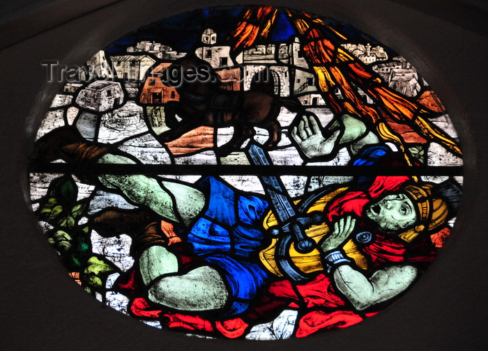 saba78: Windwardside, Saba: fallen Roman soldier - stained glass at St Paul's Catholic church - photo by M.Torres - (c) Travel-Images.com - Stock Photography agency - Image Bank
