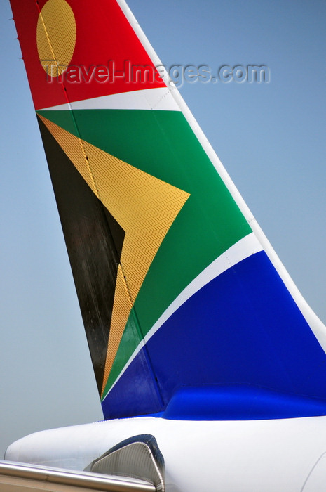 safrica241: Johannesburg, Gauteng, South Africa: tail of South African Airways Airbus A340-313X - cn 651 - OR Tambo International / Johannesburg International Airport / Jan Smuts - photo by M.Torres - (c) Travel-Images.com - Stock Photography agency - Image Bank
