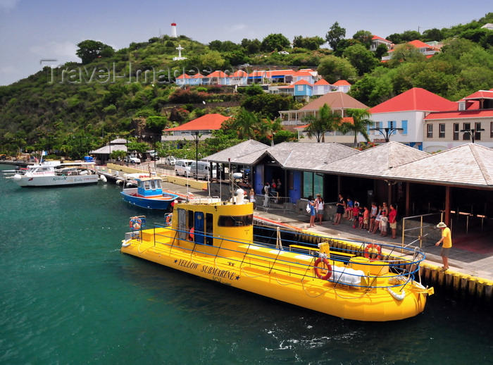 saint-barthelemy33: Gustavia, St. Barts / Saint-Barthélemy: the Yellow Submarine dock in the harbour - boat for semi-sub tour - ferry terminal - photo by M.Torres - (c) Travel-Images.com - Stock Photography agency - Image Bank