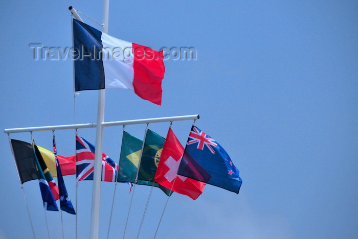 saint-barthelemy38: Gustavia, St. Barts / Saint-Barthélemy: French flag and courtesy flags in the harbour - drapeau tricolore bleu, blanc, rouge - photo by M.Torres - (c) Travel-Images.com - Stock Photography agency - Image Bank