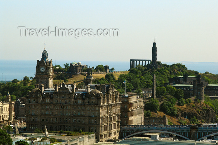 scot141: Scotland - Edinburgh: view of Calton Hill from Edinburgh Castle - visible are the National Monument (acropolis), Nelson Monument,Observatory, Stewart Memorial, North Bridge and clock Tower of the Balmoral Hotel - photo by C.McEachern - (c) Travel-Images.com - Stock Photography agency - Image Bank