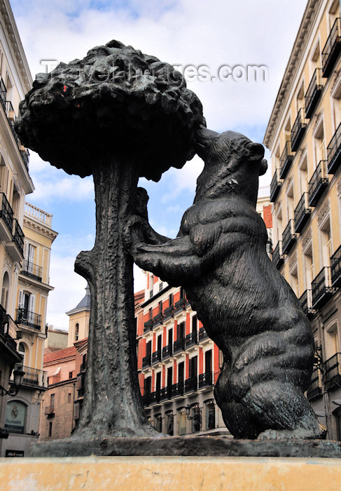 spai121: Spain / España - Madrid: El oso y el madroño / city symbol - the bear and the arbutus at Puerta del Sol - sculptor Antonio Navarro Santafé - Calle del Carmen - photo by M.Torres - (c) Travel-Images.com - Stock Photography agency - Image Bank