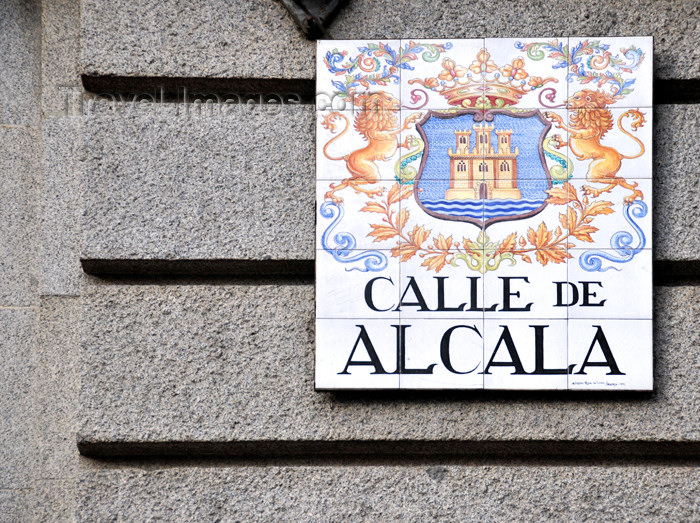 spai450: Madrid, Spain: Calle de Alcalá sign - Alcalá de Henares coat of arms - photo by M.Torres - (c) Travel-Images.com - Stock Photography agency - Image Bank
