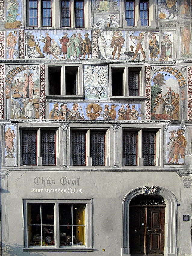 switz343: Switzerland - Stein am Rhein - canton of Schaffhausen: Weisser Adler (White Eagle) - mural - paintings on the façade - photo by J.Kaman - (c) Travel-Images.com - Stock Photography agency - Image Bank