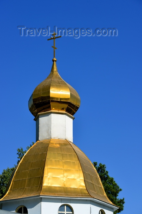 tajikistan14: Dushanbe, Tajikistan: gilded onion dome with a Suppedaneum cross - Russian Orthodox Cathedral of St Nicholas - photo by M.Torres - (c) Travel-Images.com - Stock Photography agency - Image Bank