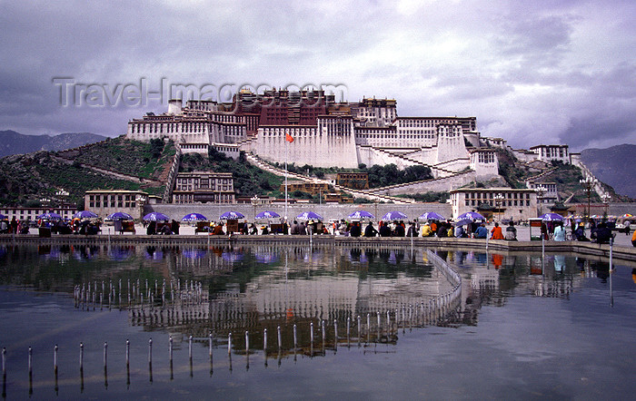 tibet80: Lhasa, Tibet: Potala Palace - reflected on fountain - photo by Y.Xu - (c) Travel-Images.com - Stock Photography agency - Image Bank