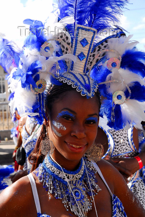 trinidad-tobago150: Port of Spain, Trinidad and Tobago: girl with white and blue feathers on the head during carnival - photo by E.Petitalot - (c) Travel-Images.com - Stock Photography agency - Image Bank