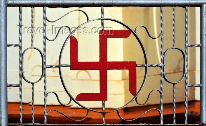 uganda129: Kampala, Uganda: Hindu Swastika on the wrought iron fence of Shree Sanatan Dharma Mandal, Hindu Temple on Snay Amir Street - photo by M.Torres - (c) Travel-Images.com - Stock Photography agency - Image Bank