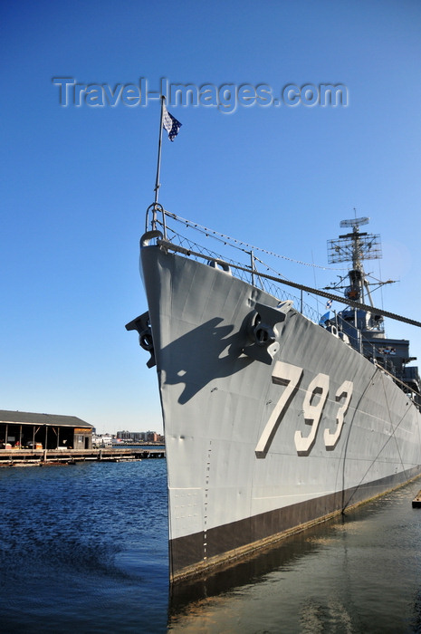 usa1155: Boston, Massachusetts, USA: Charlestown Navy Yard - Charlestown Navy Yard, Pier 1 - port bow view of USS Cassin Young DD-793 - built in 1943 by the Bethlehem Shipbuilding Corporation of San Pedro, California - survived 2 kamikaze attacks during WWII - photo by M.Torres - (c) Travel-Images.com - Stock Photography agency - Image Bank