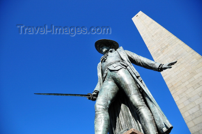 usa1164: Boston, Massachusetts, USA: Charlestown - Bunker Hill Monument obelisk and bronze statue of Colonel William Prescott, sculpted by William Wetmore Story - photo by M.Torres - (c) Travel-Images.com - Stock Photography agency - Image Bank