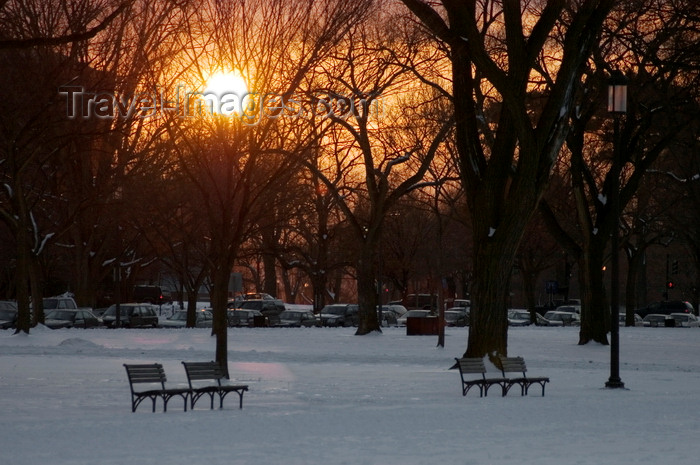 usa1345: Washington, D.C., USA: a winter sunset, park benches and snow on the National Mall - photo by C.Lovell - (c) Travel-Images.com - Stock Photography agency - Image Bank