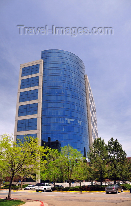 usa1365: Denver, Colorado, USA: Regency Plaza, Class AA office tower -  curved blue glass curtain wall in a granite and chrome façade - Michael Barber Architecture - South Ulster Street - Denver Technological Center / DTC - photo by M.Torres - (c) Travel-Images.com - Stock Photography agency - Image Bank