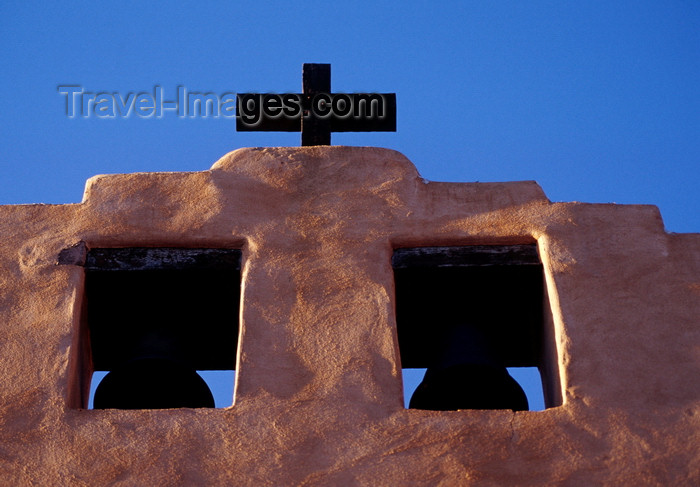 usa1572: Santa Fé, New Mexico, USA: bell-cote - bells and cross of the First Presbyterian Church, founded by the Rev. David McFarland - oldest protestant church in New Mexico, built in 1867 - Grant Avenue - photo by C.Lovell - (c) Travel-Images.com - Stock Photography agency - Image Bank