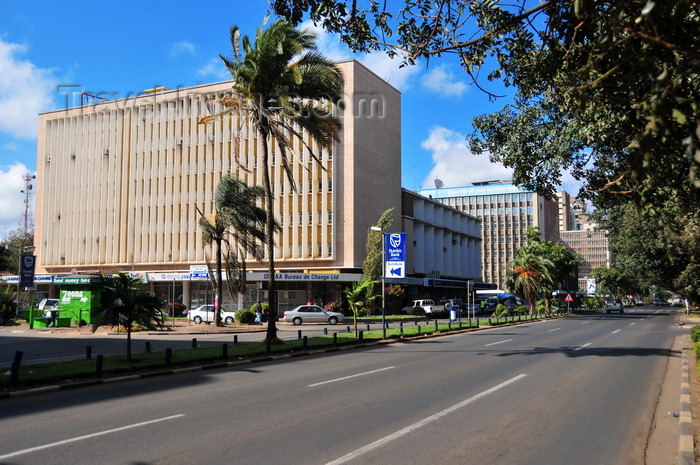zambia15: Lusaka, Zambia: view along Cairo Road - Heroes Place - Stanbic Bank (Woodgate House) and behind it Barclays Bank (Kafue House) - Central Business District - Cairo road was part of Cecil Rhodes’ dream highway from Cape Town to Cairo - photo by M.Torres - (c) Travel-Images.com - Stock Photography agency - Image Bank