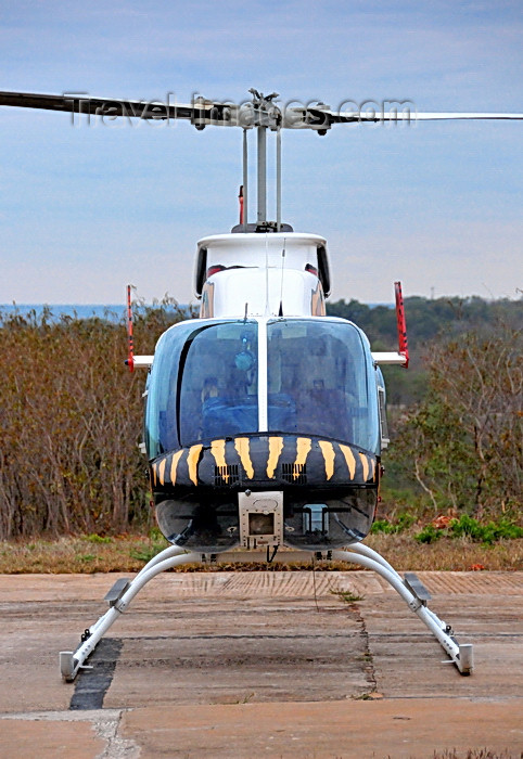 zimbabwe60: Victoria Falls, Matabeleland North, Zimbabwe: Bell 206L-3 Long Ranger III, Z-SCA cn 51496 - used for tours over the falls, 'flight of the angels' - Shearwater Adventures - photo by M.Torres - (c) Travel-Images.com - Stock Photography agency - Image Bank