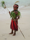 PNG - Papua New Guinea - Young boy on beach in costume, Ali Island (photo by B.Cain)