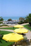 Portugal - Algarve - Alvor: parasois amarelos / Praia dos Tres Irmaos - yellow parasols (photo by D.S.Jackson)
