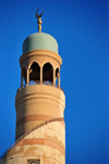 Doha, Qatar: Qatar Islamic Cultural Center, FANAR - minaret with its crescent over blue sky - photo by M.Torres