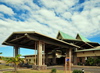 Plaine Corail, Rodrigues island, Mauritius: Rodrigues airport (Sir Gatan Duval Airport) terminal entrance porch - photo by M.Torres