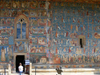 Gura Humorului, Suceava county, southern Bukovina, Romania: Voronet Monastery - frescoes - figures against azurite background - photo by J.Kaman