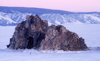 Lake Baikal, Irkutsk oblast, Siberian Federal District, Russia: Shaman Rock, an enormous massif jutting just off shore - Burkhan cape on Olkhon island - winter landscape - photo by B.Cain