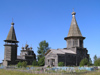 Russia - Ljadiny - Arkhangelsk Oblast: cemetery and two wooden churches - Church of the Epiphany (L) Church of the Intercession (R) - photo by J.Kaman