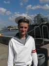 Russia - St Petersburg: sailor at Cruiser Aurora - photo by J.Kaman