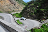 'The Road', Saba: a car negotiates the switchbacks between Fort Bay and The Bottom - this is the island's only road - photo by M.Torres