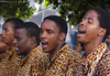 South Africa - Street singers, Cape Town - leopard shirts - photo by B.Cain