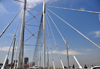 Johannesburg, Gauteng, South Africa: Nelson Mandela Bridge - over the railway, linking Braamfontein to Newtown - cable-stayed bridge designed by Dissing+Weitling arkitektfirma - photo by M.Torres