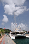 Gustavia, St. Barts / Saint-Barthlemy: aft view of the charter catamaran Akasha - based in the BVIs - photo by M.Torres