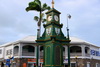 Basseterre, Saint Kitts island, Saint Kitts and Nevis: Berkeley Memorial Clock at the Circus and caribbean architecture - photo by M.Torres