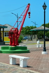 Charlestown, Nevis, St Kitts and Nevis: view of the harbor public area - retired crane now with ornamental functions - photo by M.Torres