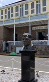 Charlestown, Nevis, St Kitts and Nevis: Nevis Tourism Authority and the bust of Sir Simeon Daniel, first premier of Nevis - Arthur Evelyn building, Main Steet - photo by M.Torres