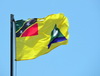 Charlestown, Nevis, St Kitts and Nevis: Nevis flag, representing the peak, with clouds above and the Caribbean sea below, in the canton the national flag of St Kitts and Nevis - photo by M.Torres