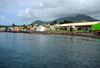 Basseterre / Brumaire, Saint Kitts island, Saint Kitts and Nevis: the public market and Bay Road along the waterfront - photo by M.Torres