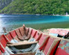 St Lucia: La Soufrire - red rowing boat - photo by P.Baldwin