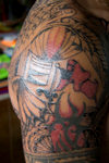 Samoa - Upolo - Apia: Samoan tattoo on a man's shoulder - photo by D.Smith
