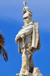 Sassari / Tthari, Sassari province, Sardinia / Sardegna / Sardigna: Piazza d' Italia - statue of Vittorio Emanuele II in a Prussian posture - first of King of a united Italy - photo by M.Torres