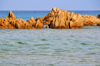 Baia di Chia, Domus de Maria municipality, Cagliari province, Sardinia / Sardegna / Sardigna: eroded rocks near the shore - photo by M.Torres