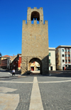 Oristano / Aristanis, Oristano province, Sardinia / Sardegna / Sardigna: tower of San Cristoforo / Mariano II / Porta Manna - built in 1290 under the orders of Mariano II, giudice of Arborea - piazza Roma - photo by M.Torres