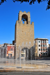 Oristano / Aristanis, Oristano province, Sardinia / Sardegna / Sardigna: fountain and tower of San Cristoforo / Mariano II / Porta Manna - piazza Roma - photo by M.Torres