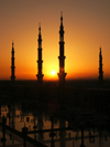 Medina / Madinah, Saudi Arabia: silhouette of minarets of Masjid Al Nabawi or Nabawi Mosque - photo by A.Faizal
