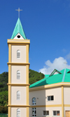 Mahe, Seychelles: Pointe Larue - Catholic church with campanile - photo by M.Torres