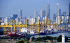Singapore - Port of Singapore - cranes and skyline - photo by S.Lovegrove