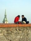 Slovakia / Slowakei - Bratislava: couple and the spire of St Martin's Cathedral  - photo by J.Kaman