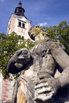 Slovenia - Statue of Mary Magdalene in front of the Island church on Lake Bled - photo by I.Middleton