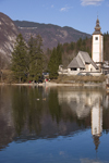 Slovenia - Ribcev Laz - church relection - Bohinj Lake in Spring - photo by I.Middleton
