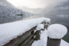 Slovenia - Ribcev Laz - pier and view across Bohinj Lake in winter - photo by I.Middleton